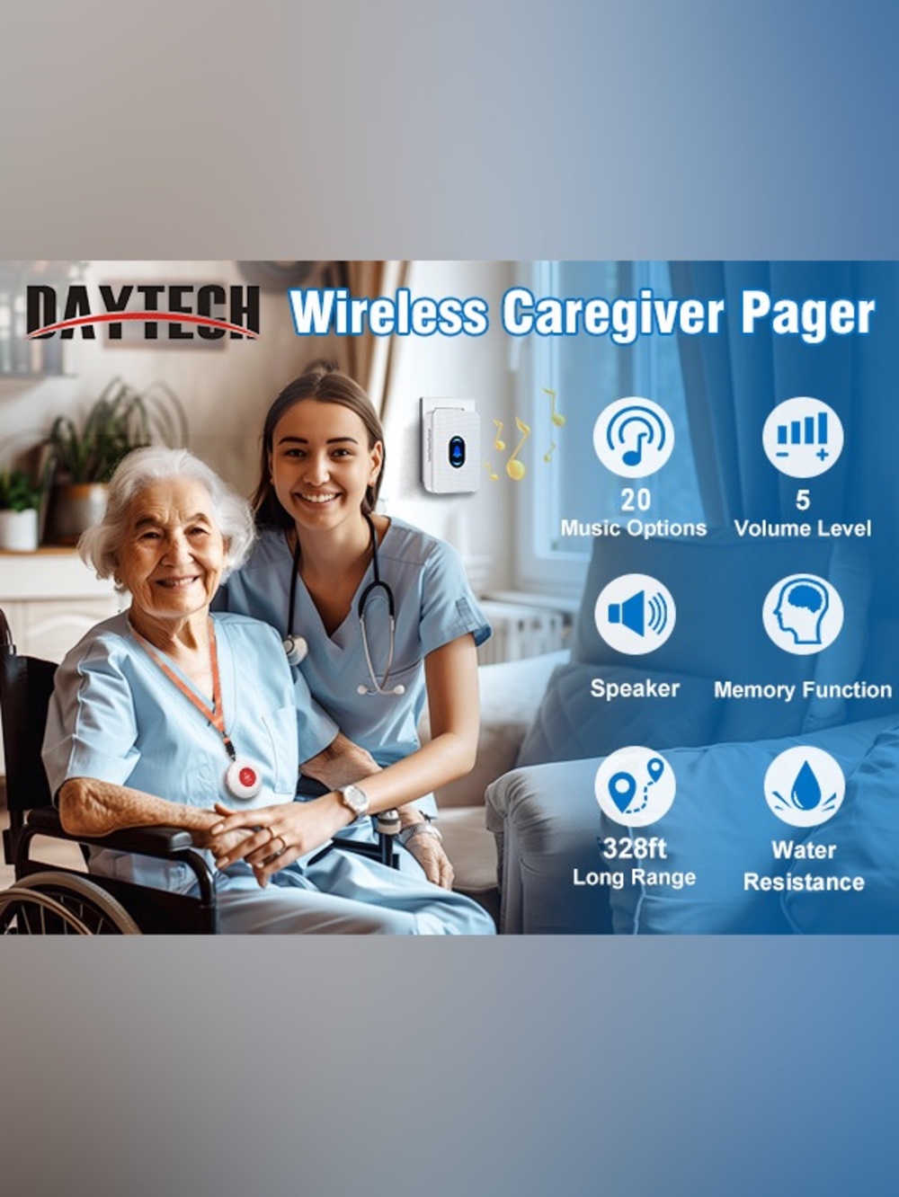 Caregiver Pager Wireless Call Button for Seniors, Disabled, & Elderly Fall Alert - Picture 7 of 16